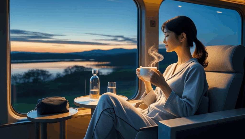 「サンライズ出雲・瀬戸」の3号車と10号車にあるラウンジでリフレッシュするのもおすすめです