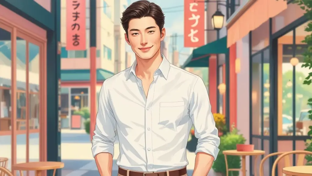 清潔感があり、おしゃれでイケメンな男性が微笑んでいる