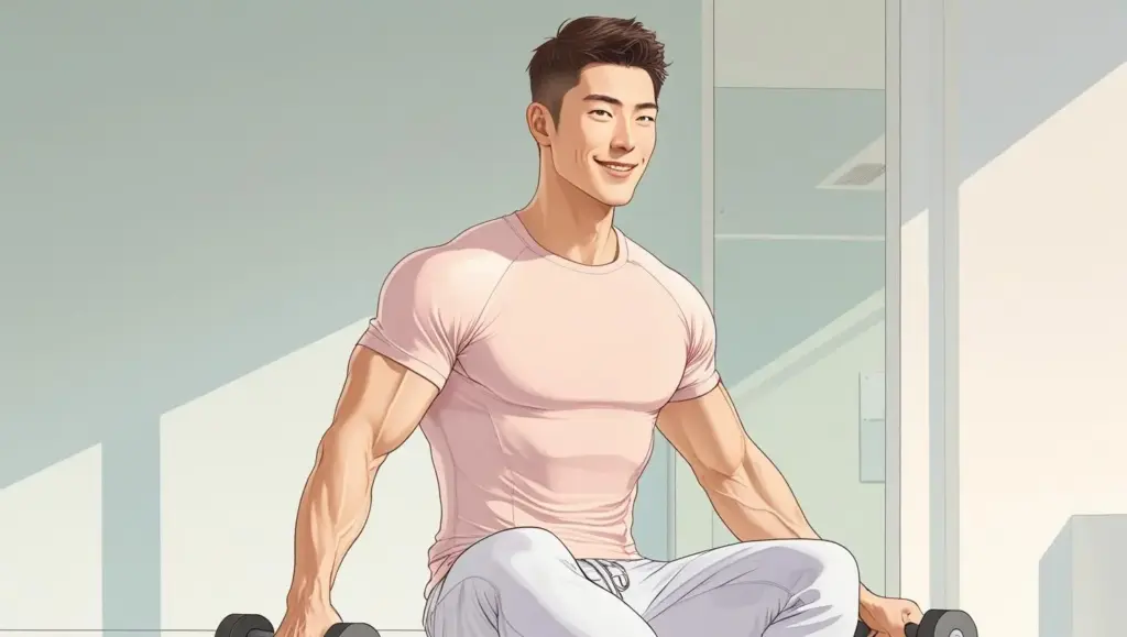 自宅で筋トレをしている細マッチョの男性