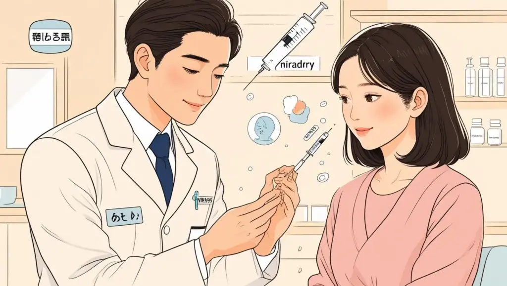 男性医師が脇汗に悩む患者の治療を行っている