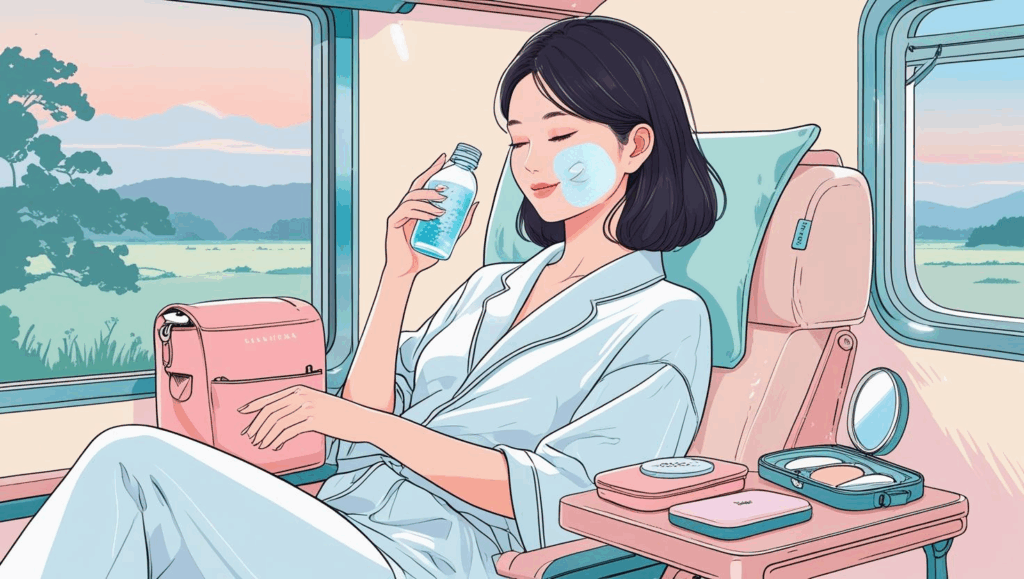 寝台列車「サンライズ出雲・瀬戸」の揺れる列車内でのコツは、メイク前にしっかり保湿をすること!