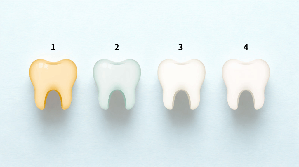 オフィスホワイトニングの1回の効果と2回、3回、4回と回数を重ねた変化の比較